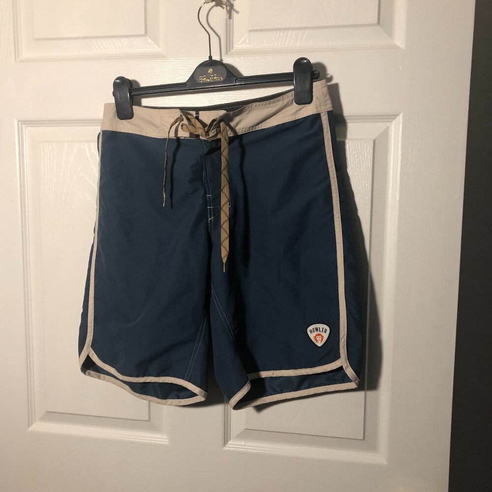 Howler men blue board shorts, marked Heed the Call, 32